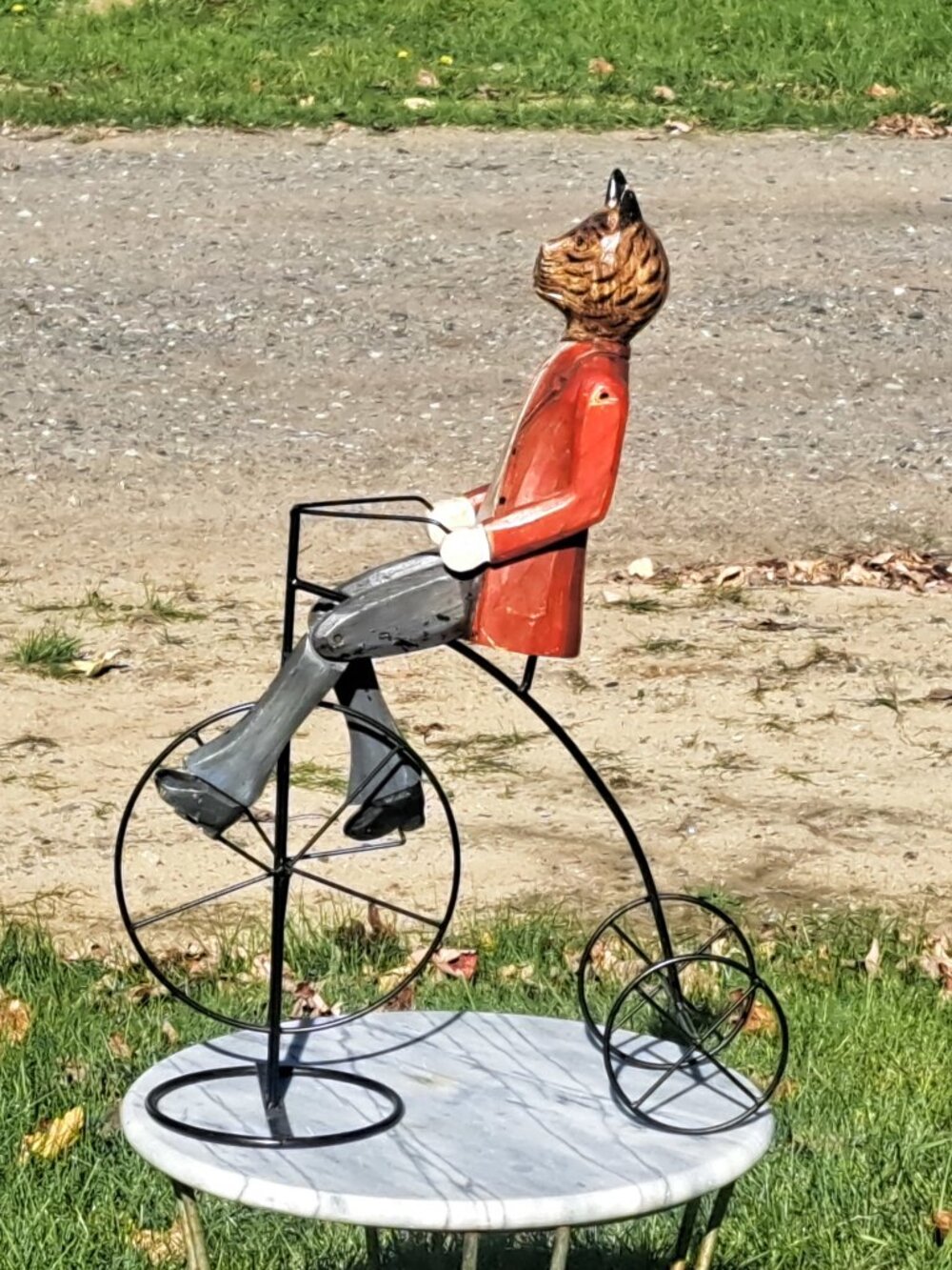 Cat on High Wheel Bicycle Statue